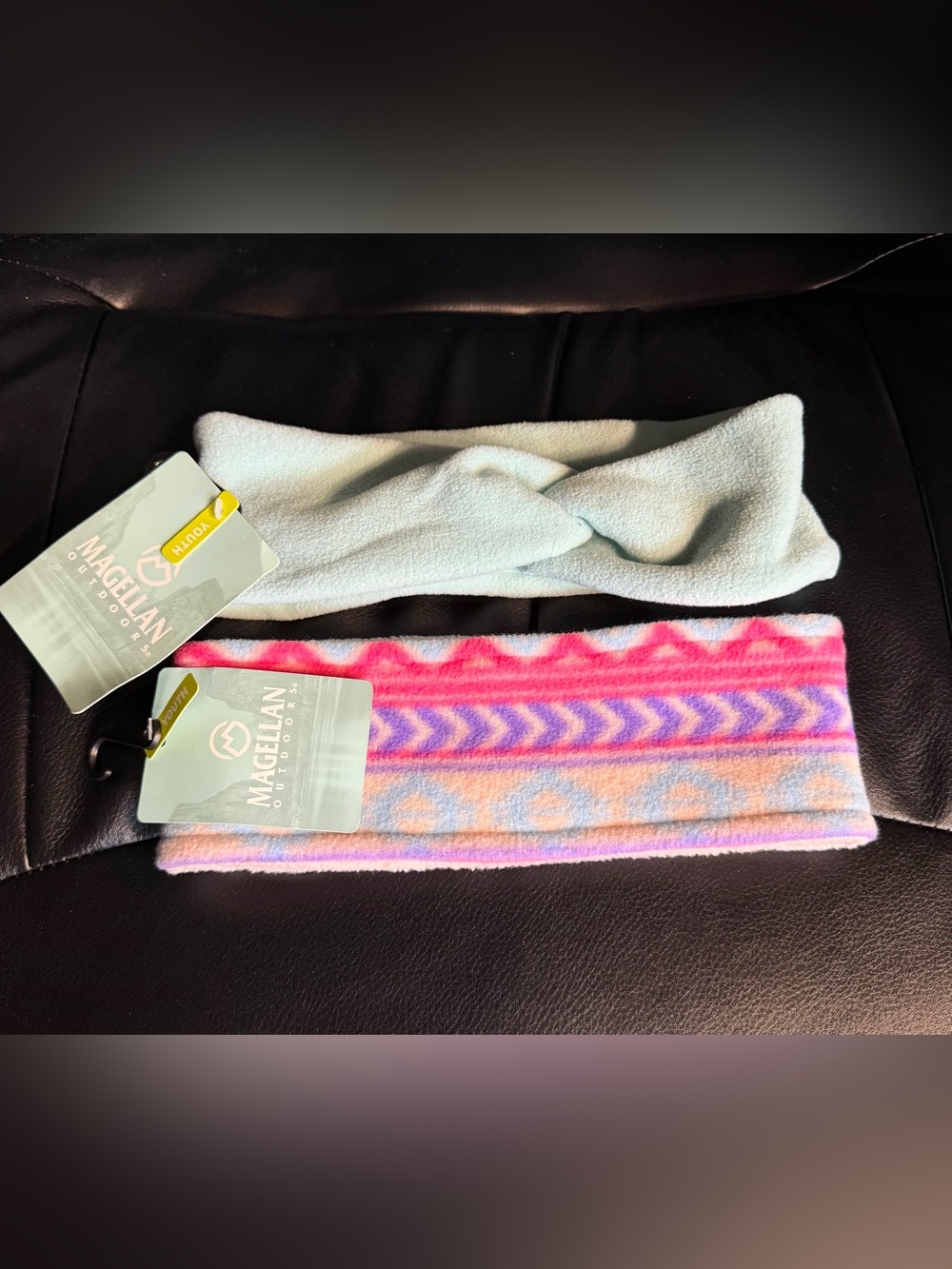 Magellan Outdoors Kids Fleece Headbands - Light Blue & Pink Purple Pattern